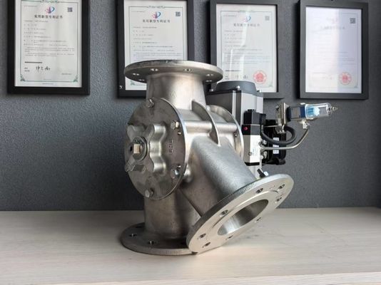 Stainless steel three-way diverter valve for pneumatic conveying of powder or particles