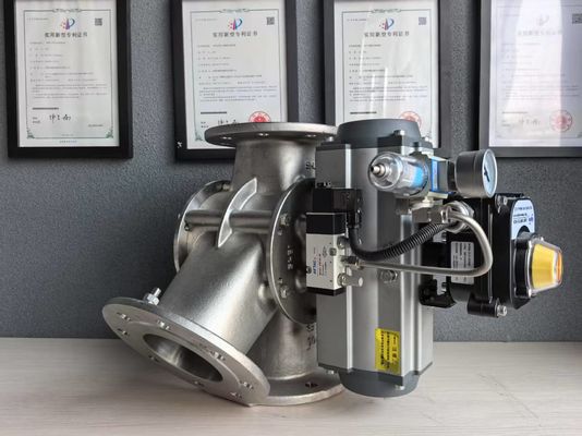 Stainless steel three-way diverter valve for pneumatic conveying of powder or particles